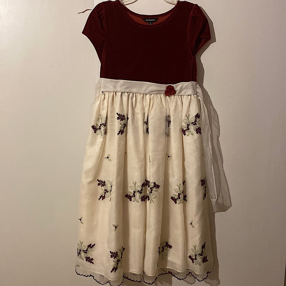 Girls burgundy and white church dress